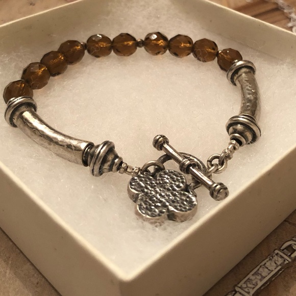 Rare Silpada Sterling Silver Smokey Topaz Glass Good Luck Charm Bracelet B0689 - Picture 1 of 16